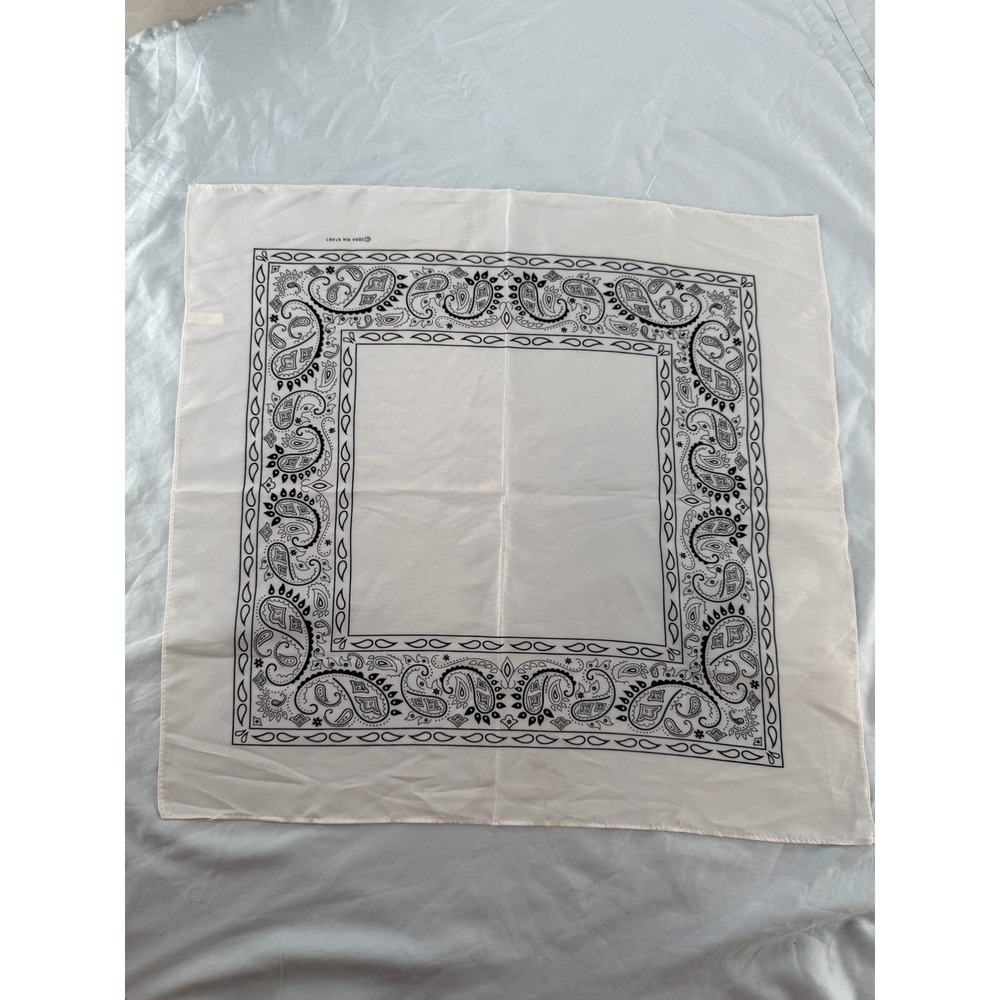 Tan's Club White Paisley Bandana Scarf 100% Polyester 21x22 Western Scarf